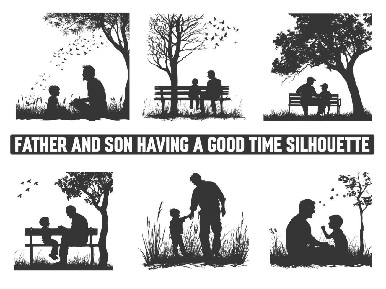 Happy Father's Day, Assortment of Father and son silhouettes, An illustration celebrating Father's Day images of father and children. vector