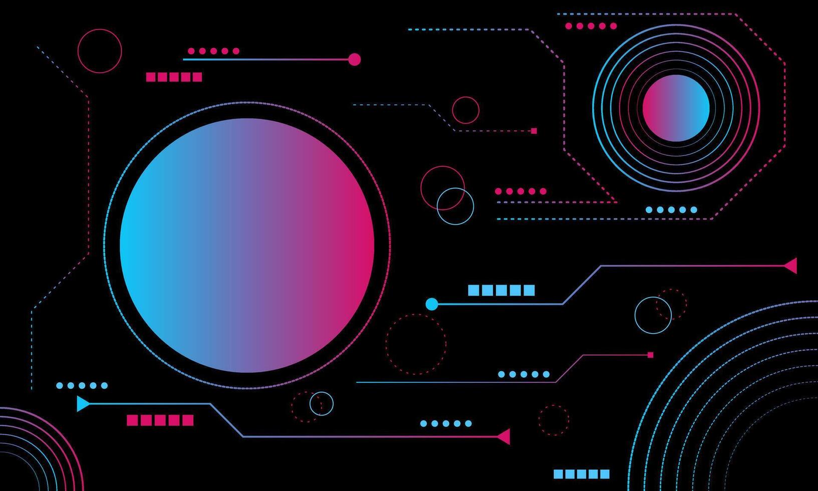 Hi-tech circle shapes on a black abstract background. Futuristic communication and connection concept. Cyberspace, and digital innovation, computer algorithm. vector