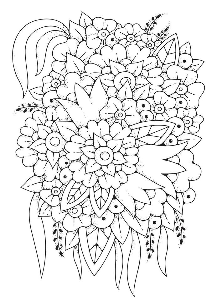 Art line flowers. Black and white background for coloring. Coloring page for children and adults. vector