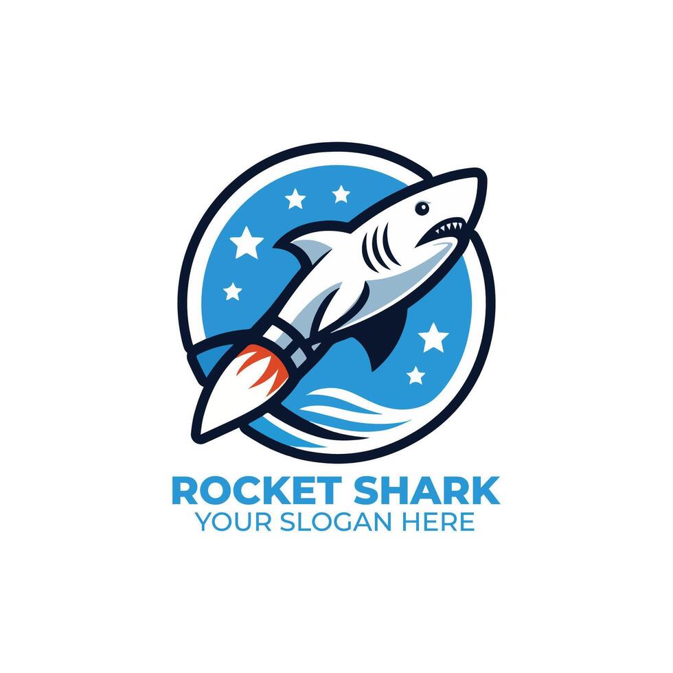 Shark with Rocket Launcher Logo Design vector