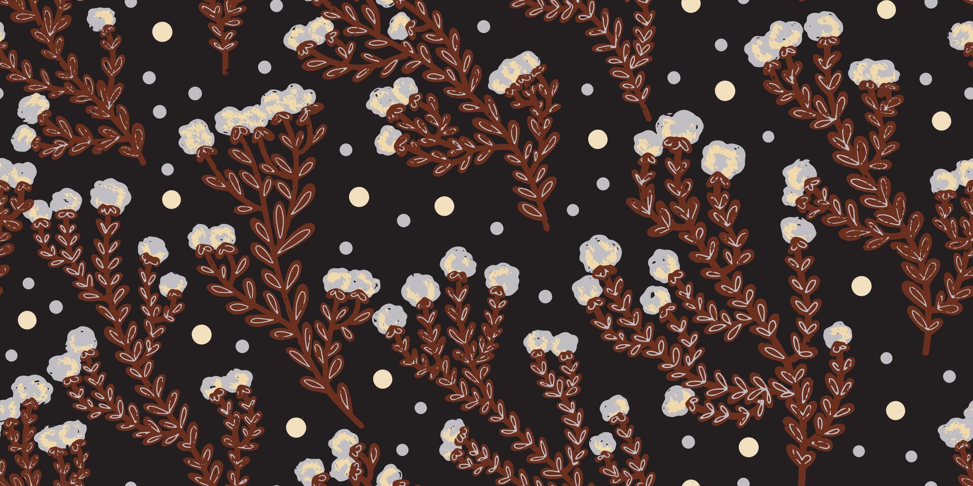 a pattern with brown and white flowers on a black background vector
