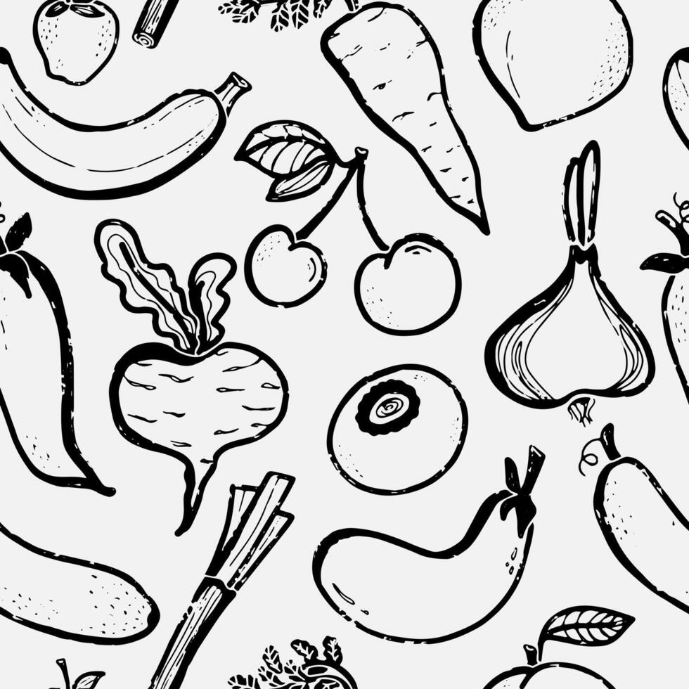 seamless pattern of vegetables and fruits vector
