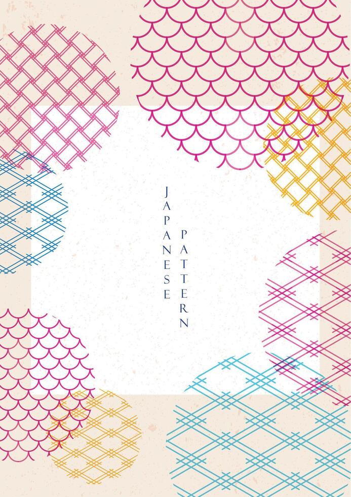 Japanese pattern and ciclr shape . Oriental wedding invitation and frame background. Geometric pattern and brush stroke decoration. Abstract template in risography style vector