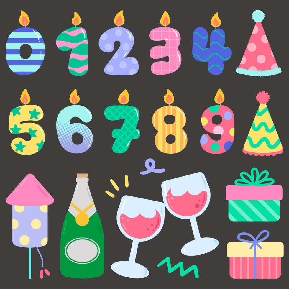 Kids hand drawn cute party elements set vector