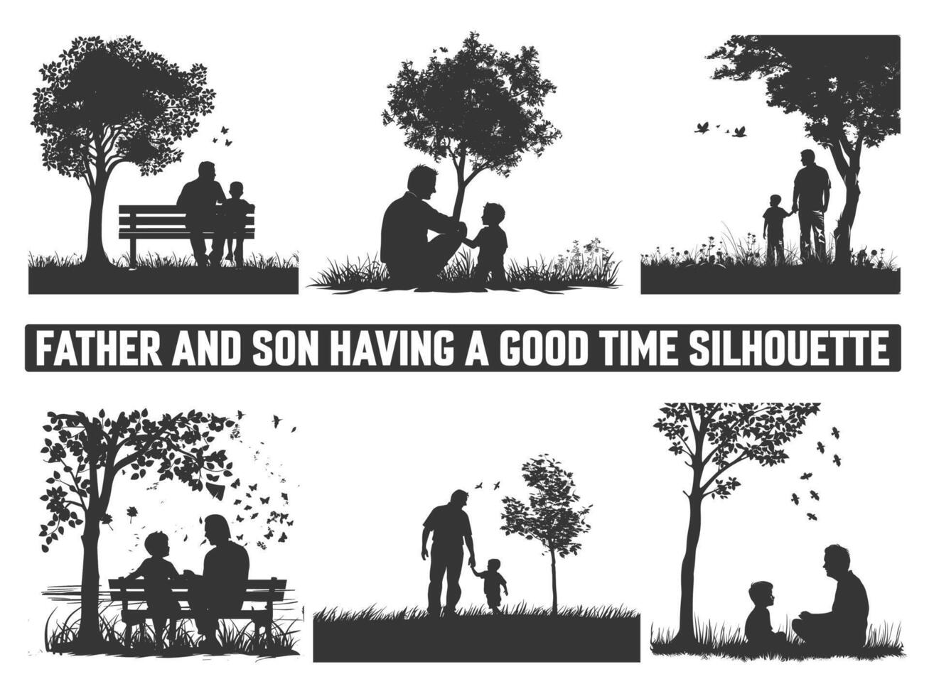 Happy Father's Day, Assortment of Father and son silhouettes, An illustration celebrating Father's Day images of father and children. vector