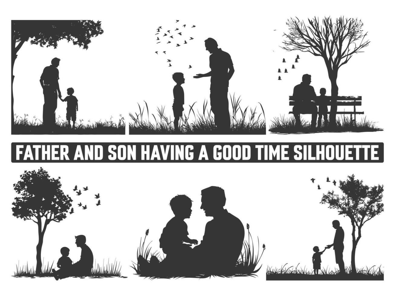 Happy Father's Day, Assortment of Father and son silhouettes, An illustration celebrating Father's Day images of father and children. vector