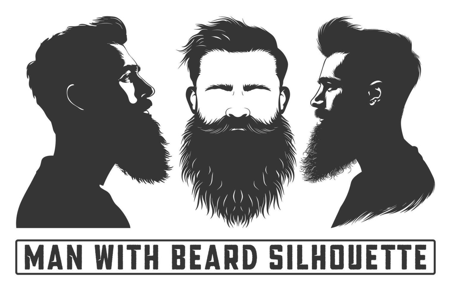 Bearded men face hipsters with different haircuts, Men with beard silhouette bundles, mustaches, beards, Silhouettes, avatars, heads. vector