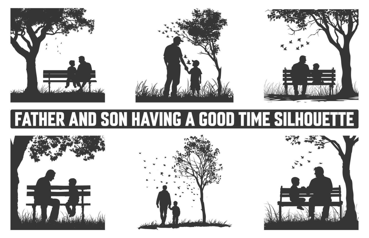 Happy Father's Day, Assortment of Father and son silhouettes, An illustration celebrating Father's Day images of father and children. vector