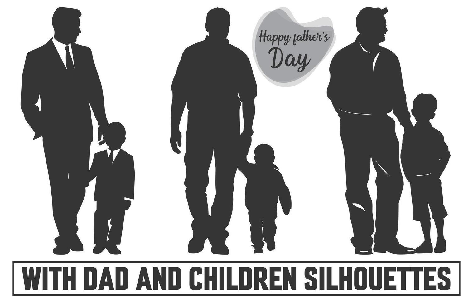 Happy Father's day, Father with son Silhouette. Silhouette isolated on white background, illustration for fathers day, my dad my hero. vector