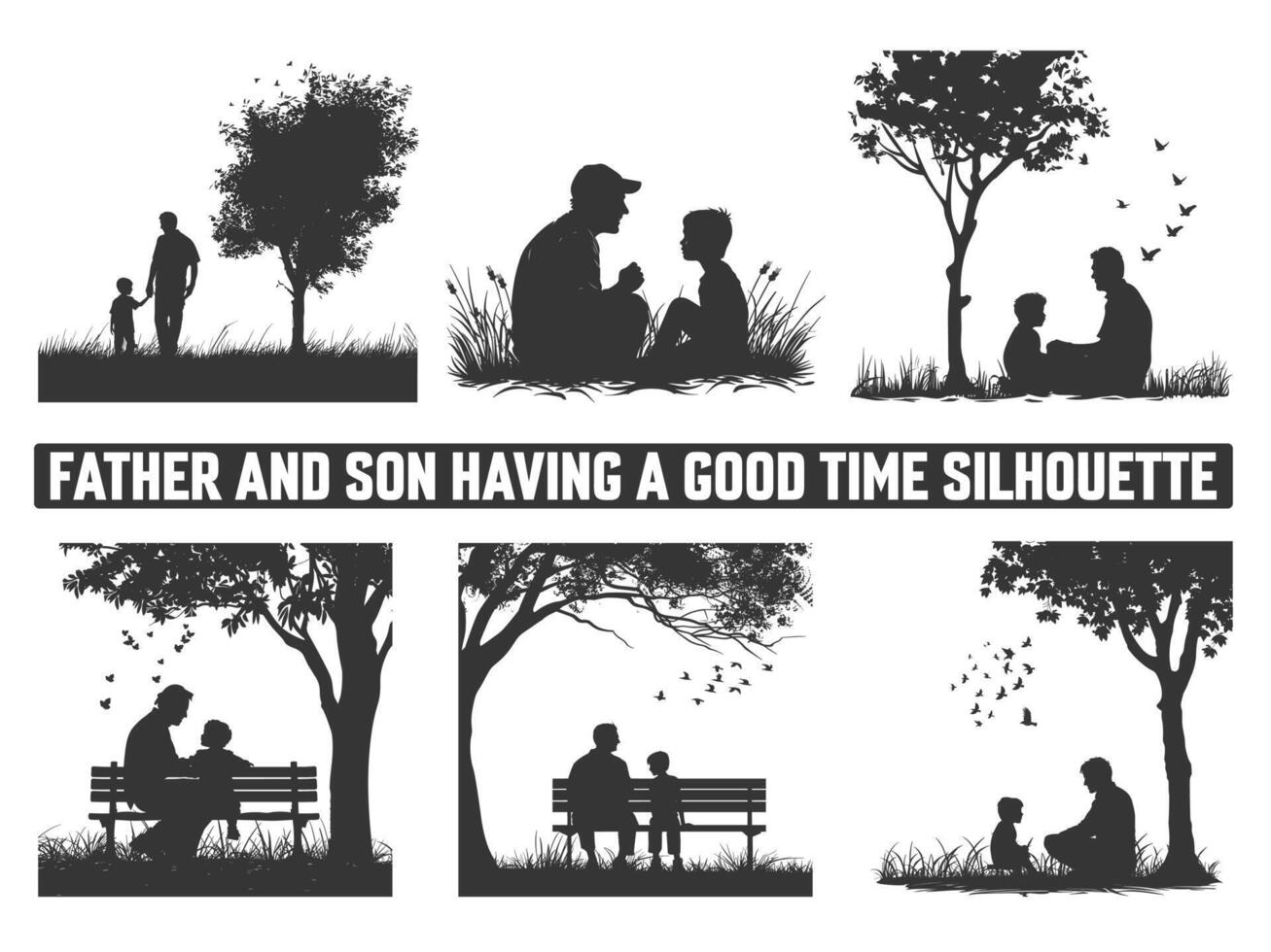 Happy Father's Day, Assortment of Father and son silhouettes, An illustration celebrating Father's Day images of father and children. vector