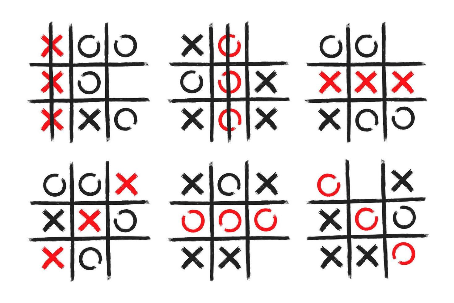 Tic tac toe xo game hand drawn grid doodle template illustration set isolated on white background vector