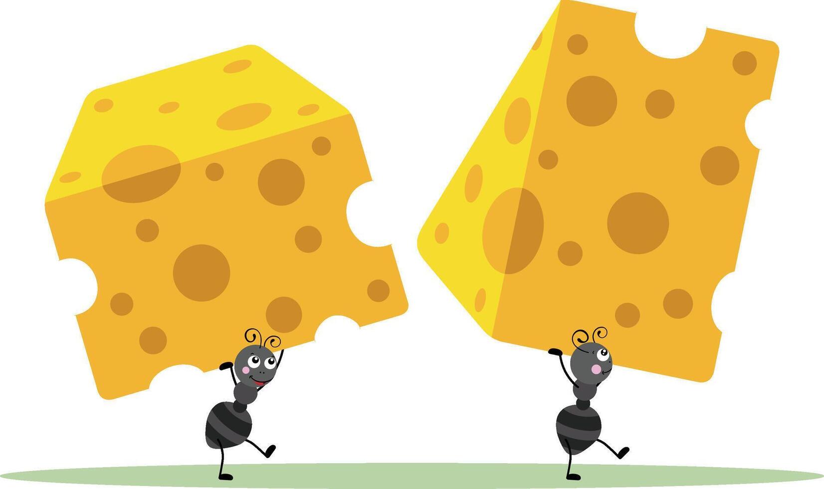 Two ants carrying pieces of cheese vector