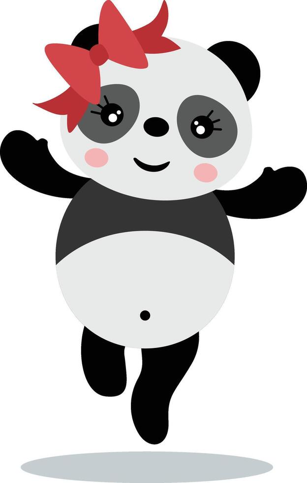 Cute panda girl with bow jumping vector
