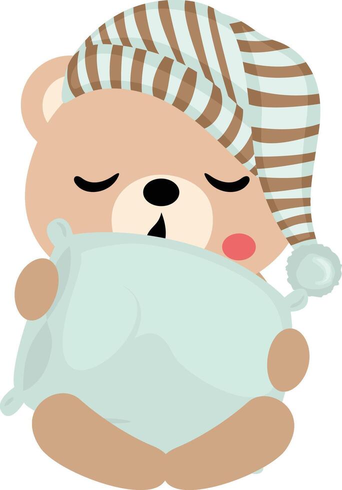 Cute teddy bear sleeping holding a pillow vector