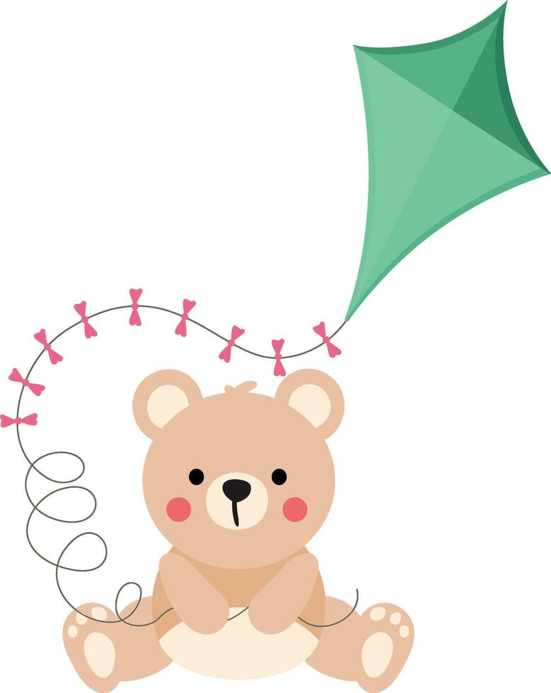 Cute teddy bear sitting holding a kite vector