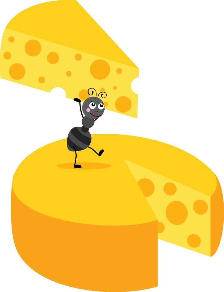 Cute ant carrying a slice of cheese vector