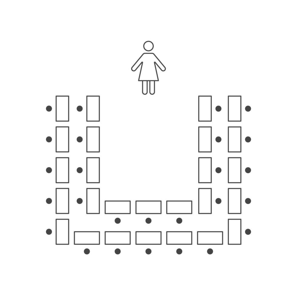 Double horseshoe seating arrangements line icon. Plan of seats in classroom, seminar or banquet. Scheme, blueprint, architectural plan. illustration vector