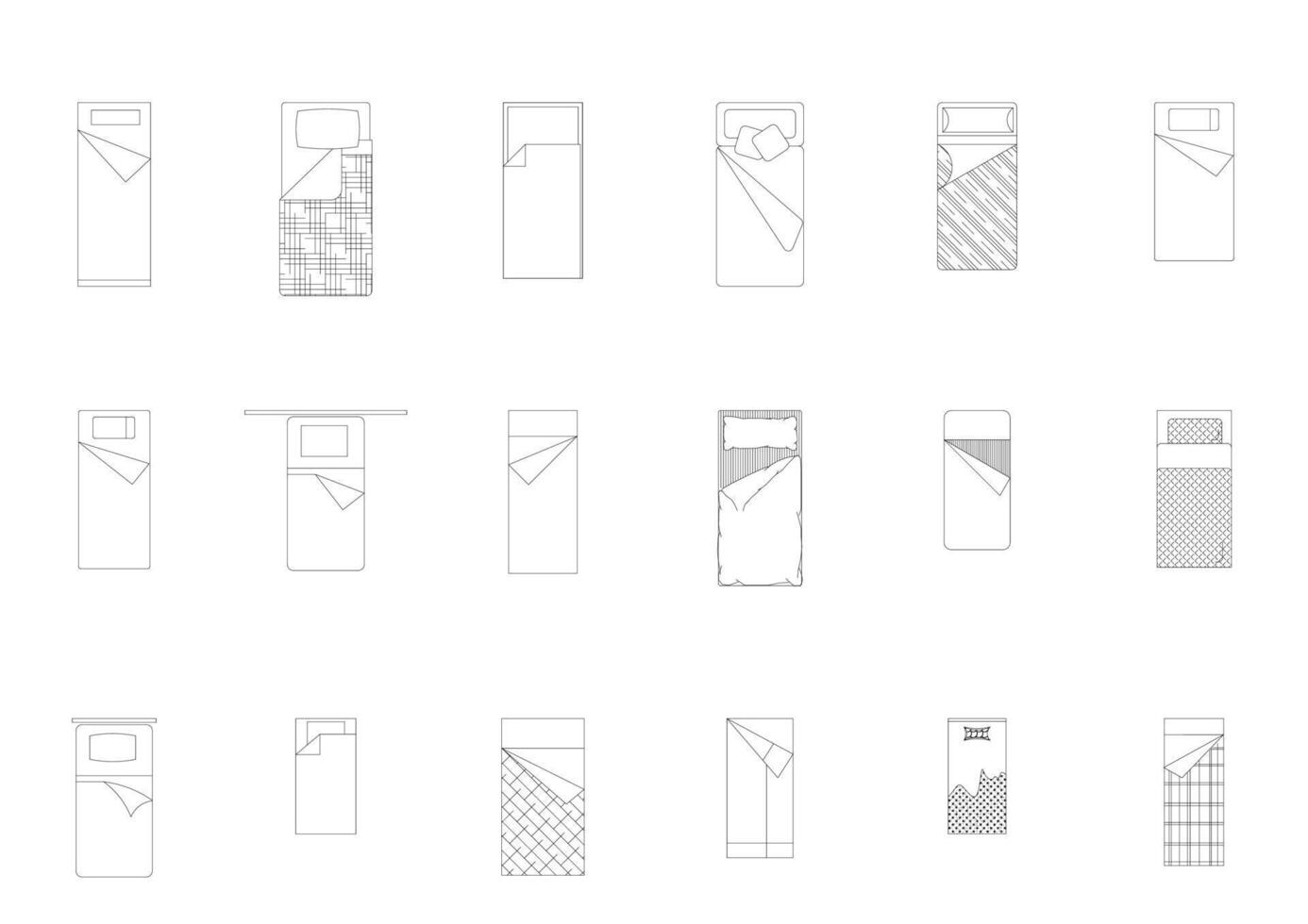 bed furniture icon interior plan view top set. architecture house line home outline apartment collection isolated layout design project blueprint. vector