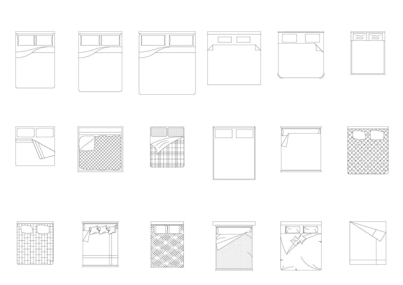 bed furniture icon interior plan view top set. architecture house line home outline apartment collection isolated layout design project blueprint. vector