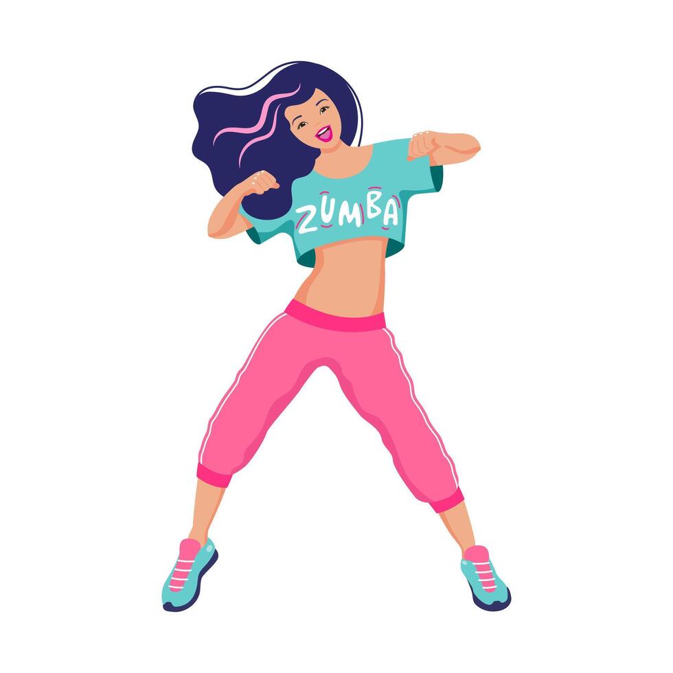 Fun girl with long hair dancing zumba vector