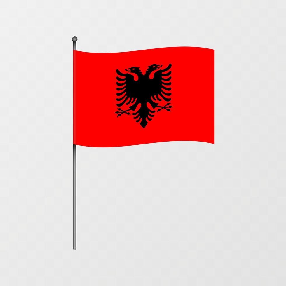 Albania national flag on flagpole. illustration. vector
