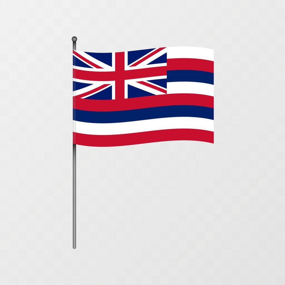 Hawaii state flag on flagpole. illustration. vector