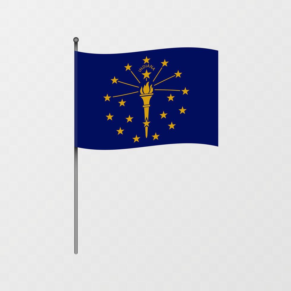Indiana state flag on flagpole. illustration. vector