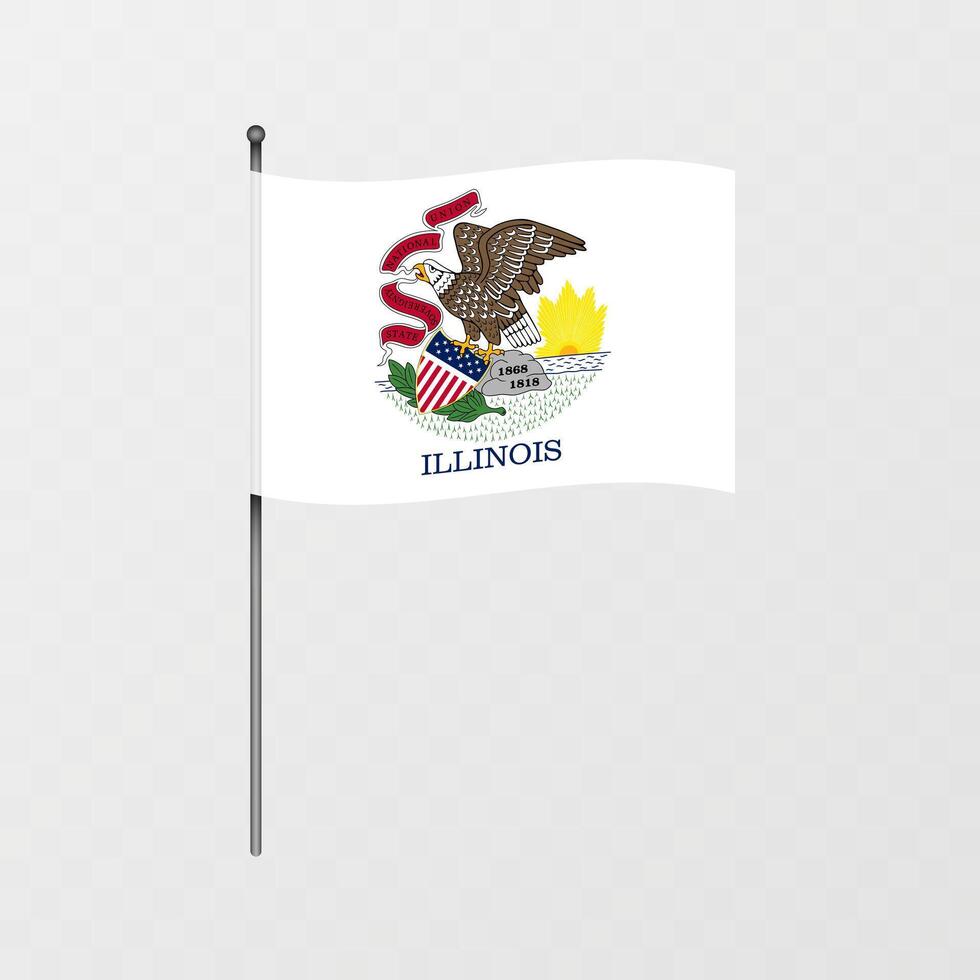 Illinois state flag on flagpole. illustration. vector