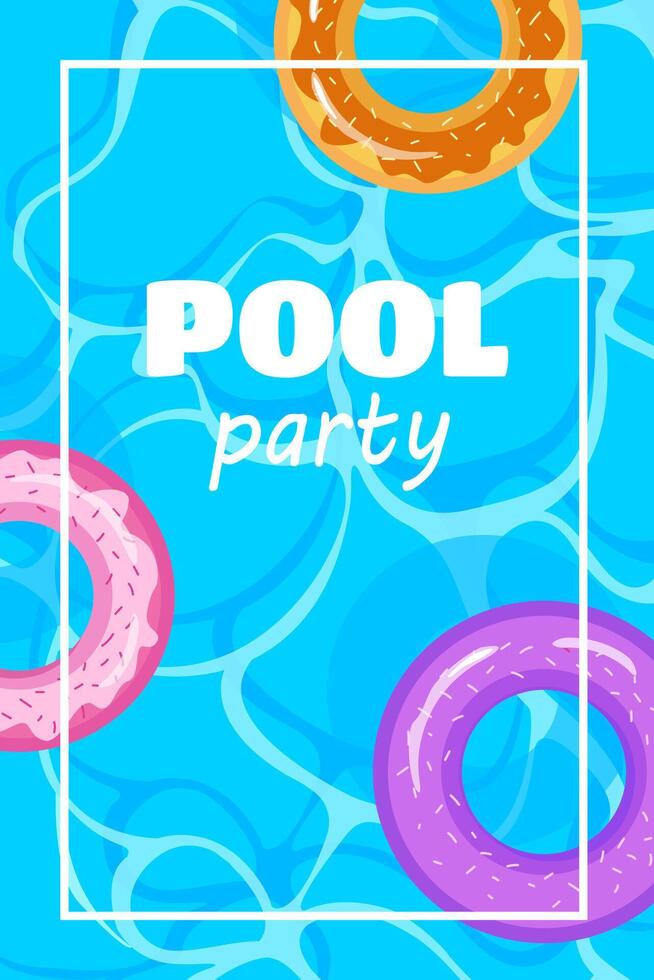 Summer pool party invitation flyer design. Inflatable ring. Pool party poster template. vector