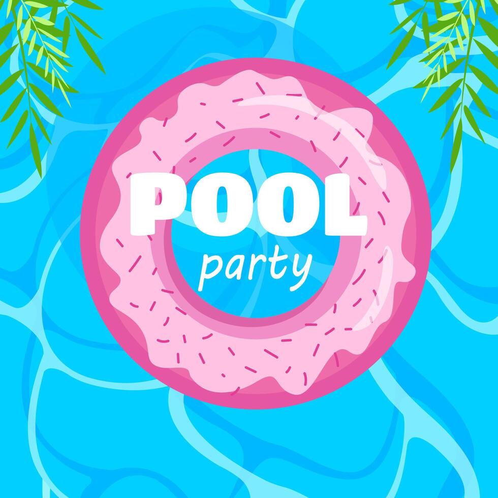The inscription summer party on an inflatable donut. Summer pool party invitation flyer design vector