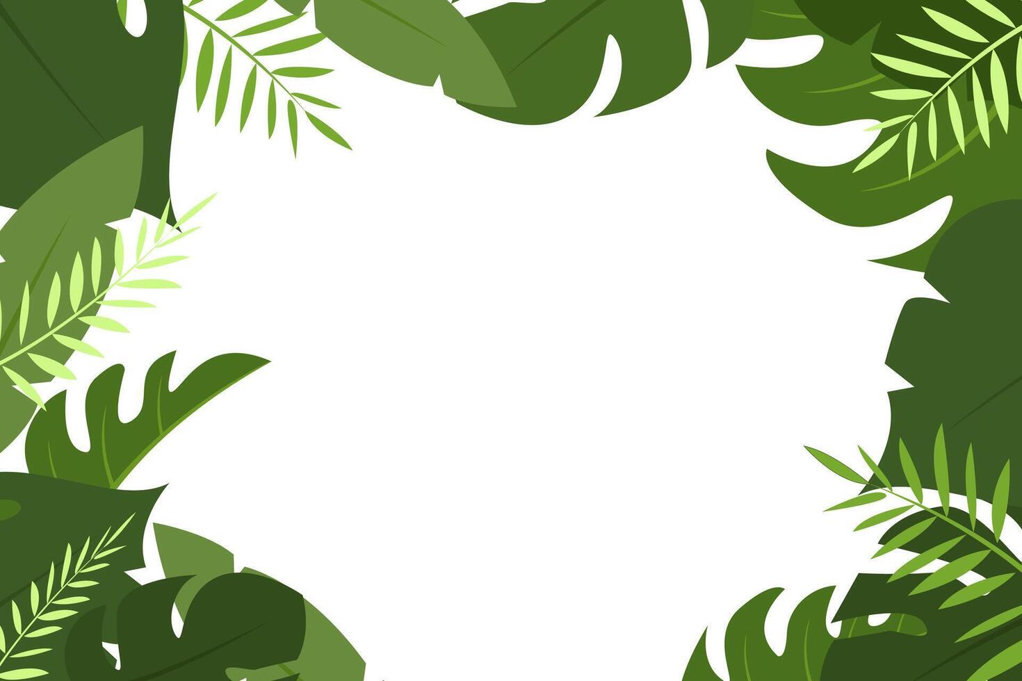 Summer text Hello Summer tropical green background, green tropical leaves vector