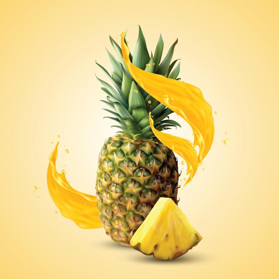 Whole pineapple and slices isolated on a white background. illustration vector