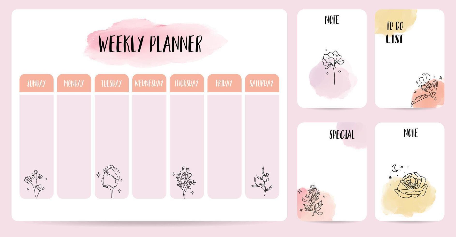 cute weekly planner background with flower. illustration for kid and baby.Editable element vector