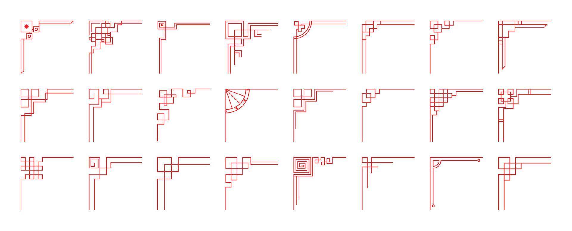 Chinese frame corner ornament set. Traditional decorative elements with line, corner, borders, frames, headers. Illustration of elegant design suitable for card, invitation, poster, cover. vector