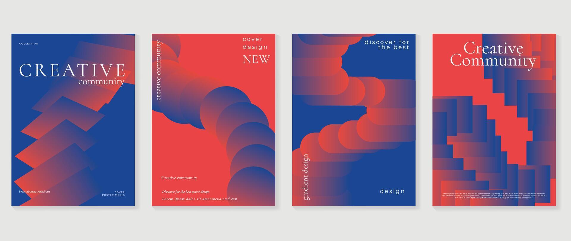 Abstract gradient poster background set. Minimalist style cover template with vibrant perspective 3d geometric prism shapes collection. Ideal design for social media, cover, banner, flyer. vector