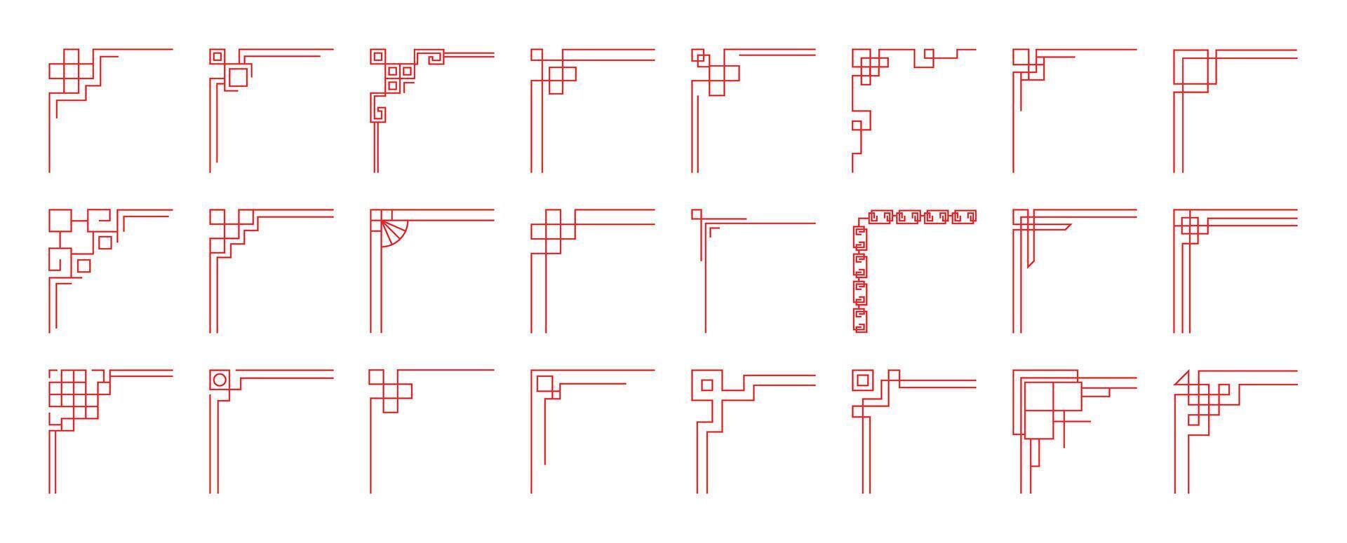 Chinese frame corner ornament set. Traditional decorative elements with line, corner, borders, frames, headers. Illustration of elegant design suitable for card, invitation, poster, cover. vector