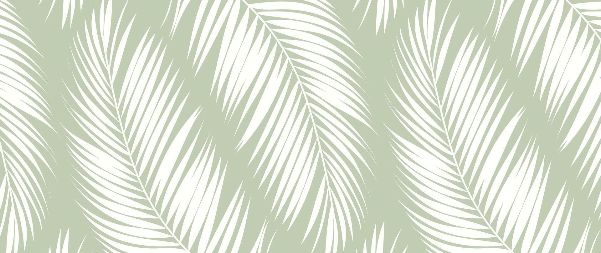 Abstract foliage line art background. Leaf wallpaper of tropical leaves, palm ,coconut, plant in hand drawn pattern. Botanical jungle illustration for banner, prints, decoration, fabric. vector