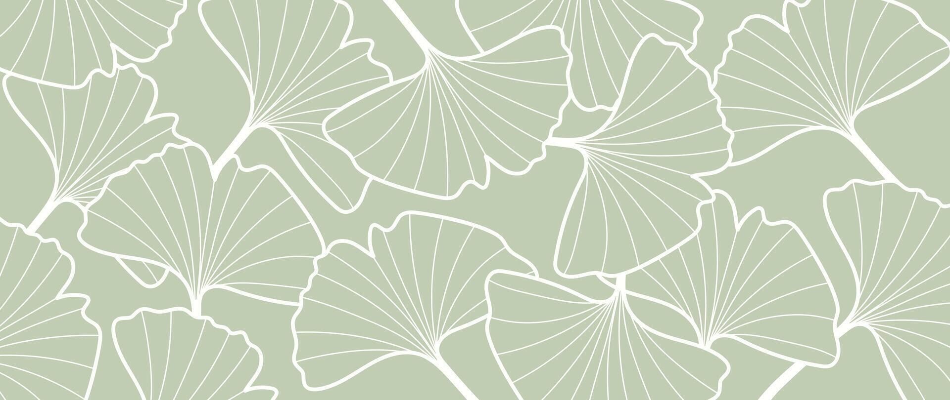 Abstract foliage line art background. Leaf wallpaper of tropical leaves, leaf branch, ginkgo, plant in hand drawn pattern. Botanical jungle illustrated for banner, prints, decoration, fabric. vector