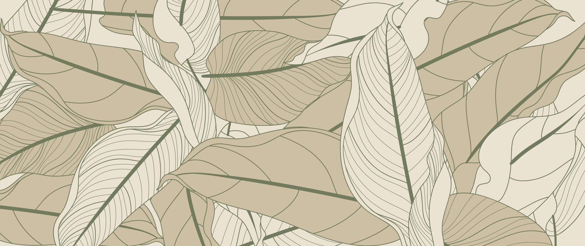 Botanical leaf line art wallpaper background . Luxury natural hand drawn foliage pattern design in minimalist linear contour simple style. Design for fabric, print, cover, banner, invitation. vector
