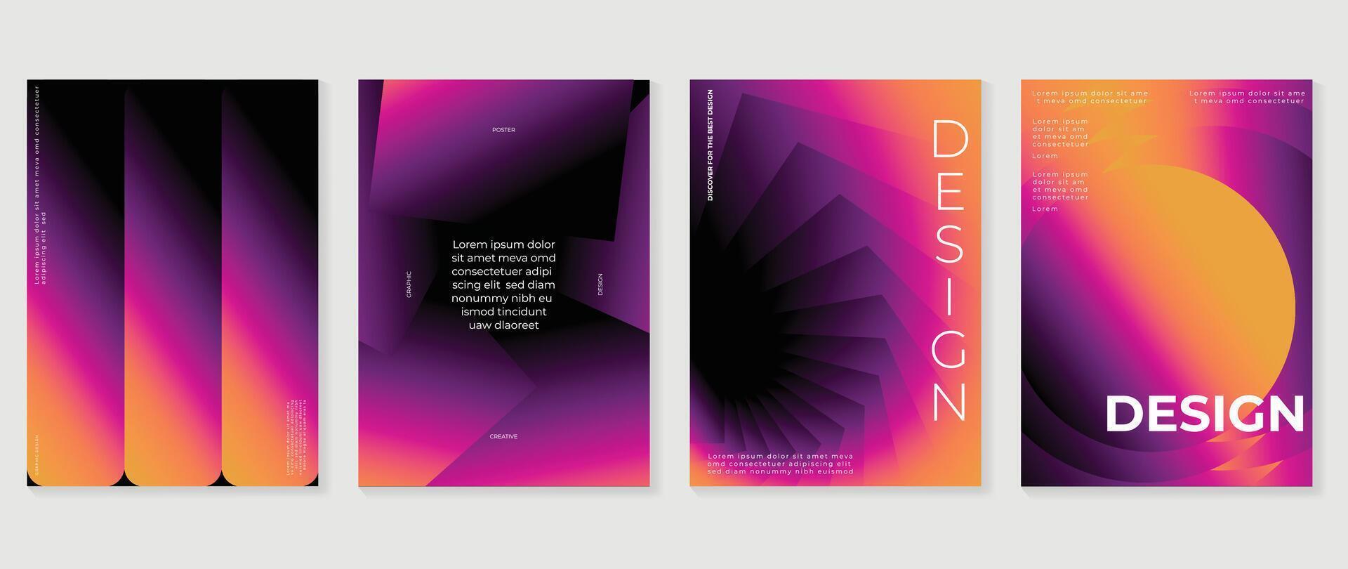 Abstract gradient poster background set. Minimalist style cover template with vibrant perspective 3d geometric prism shapes collection. Ideal design for social media, cover, banner, flyer. vector