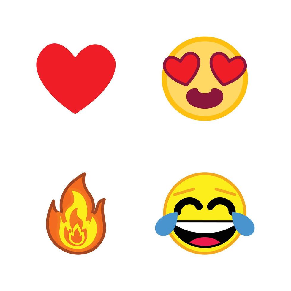 Emoticon icons set. Smile, heart, love. set of emoticon icons. Emoticon sticker set includes heart, fire, smile and love. Graphic element sticker design emoticon icon. vector