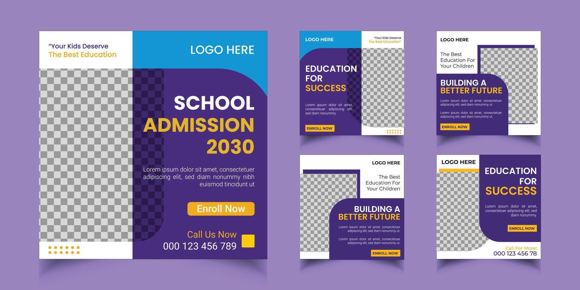 School Admission kids social media post template vector