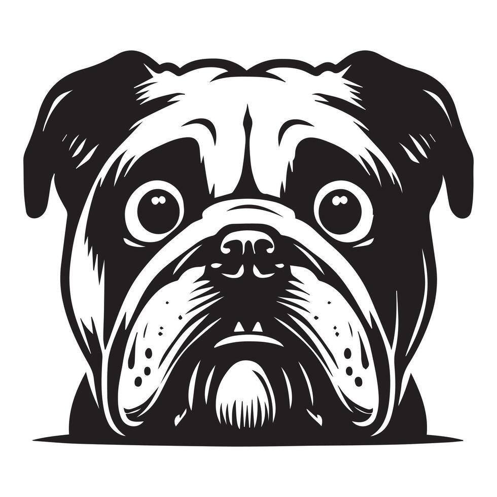 An Anxious bulldog face illustration in black and white vector