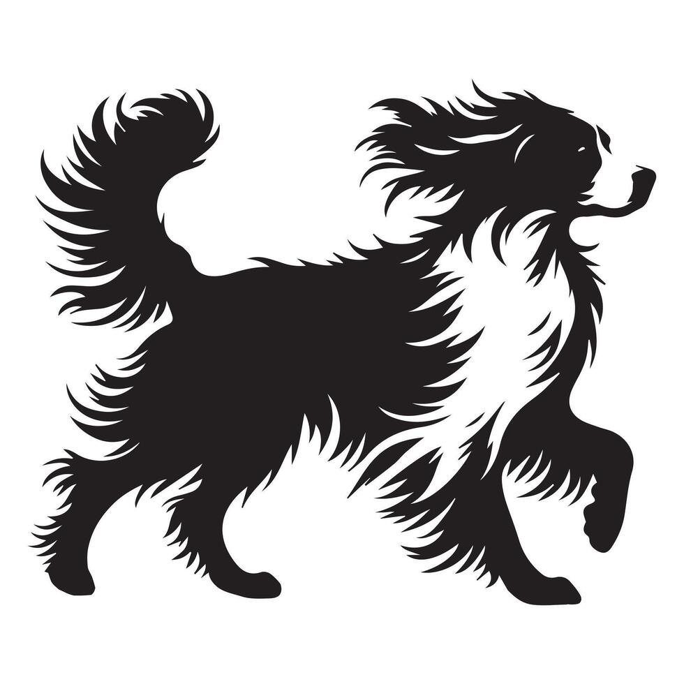 Brittany spaniel Fluff Frolic illustration in black and white vector