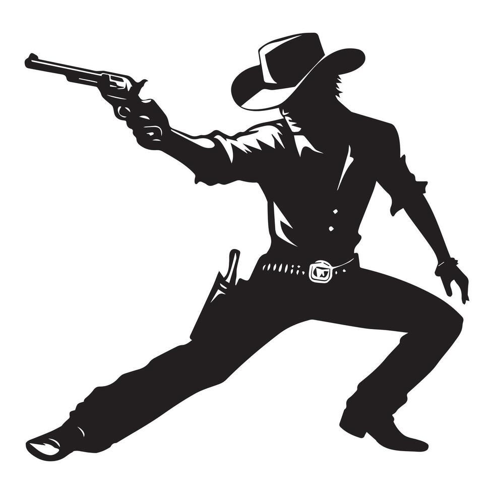 Cowboy in a dynamic pose illustration in black and white vector