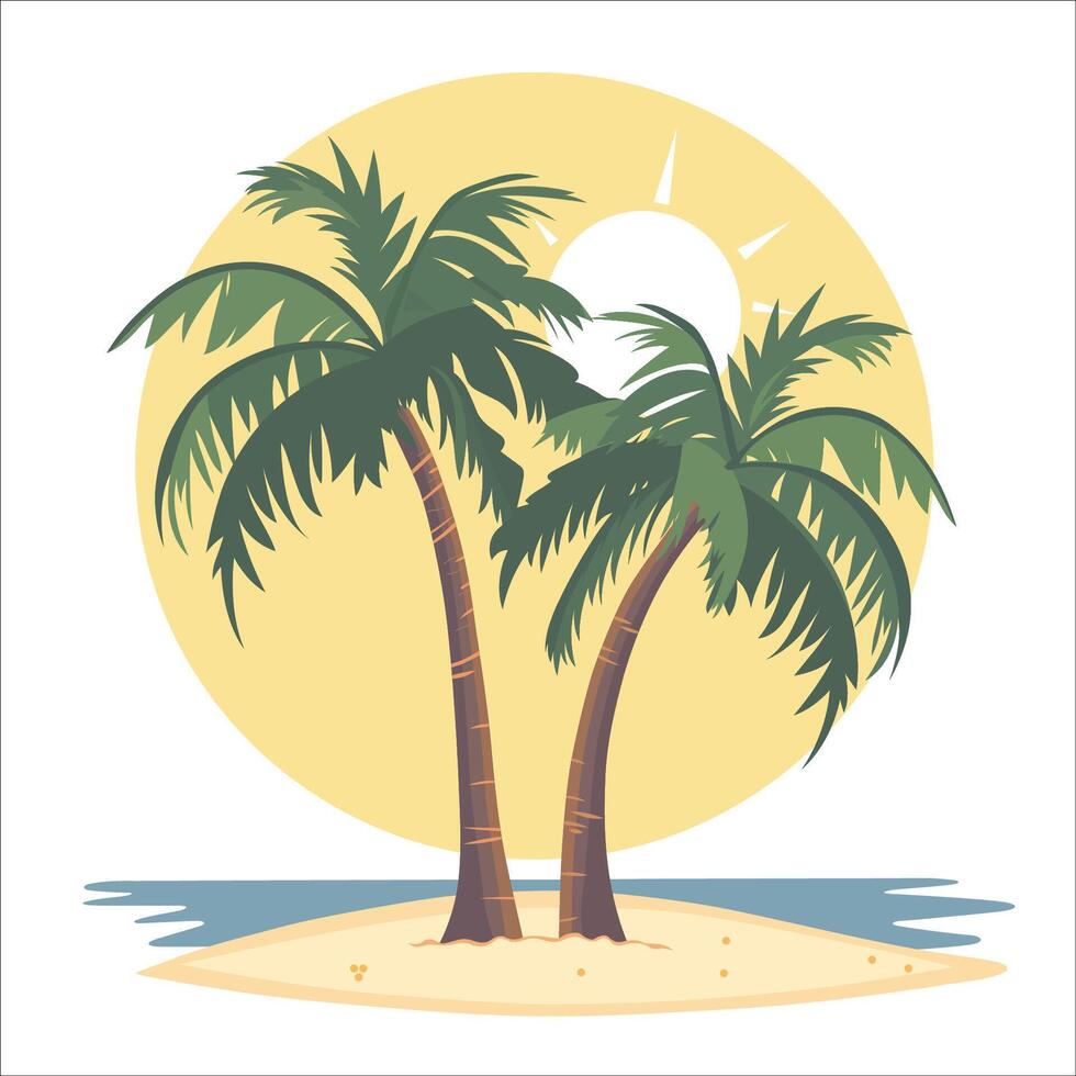 illustration of two palm trees with the sun behind them vector