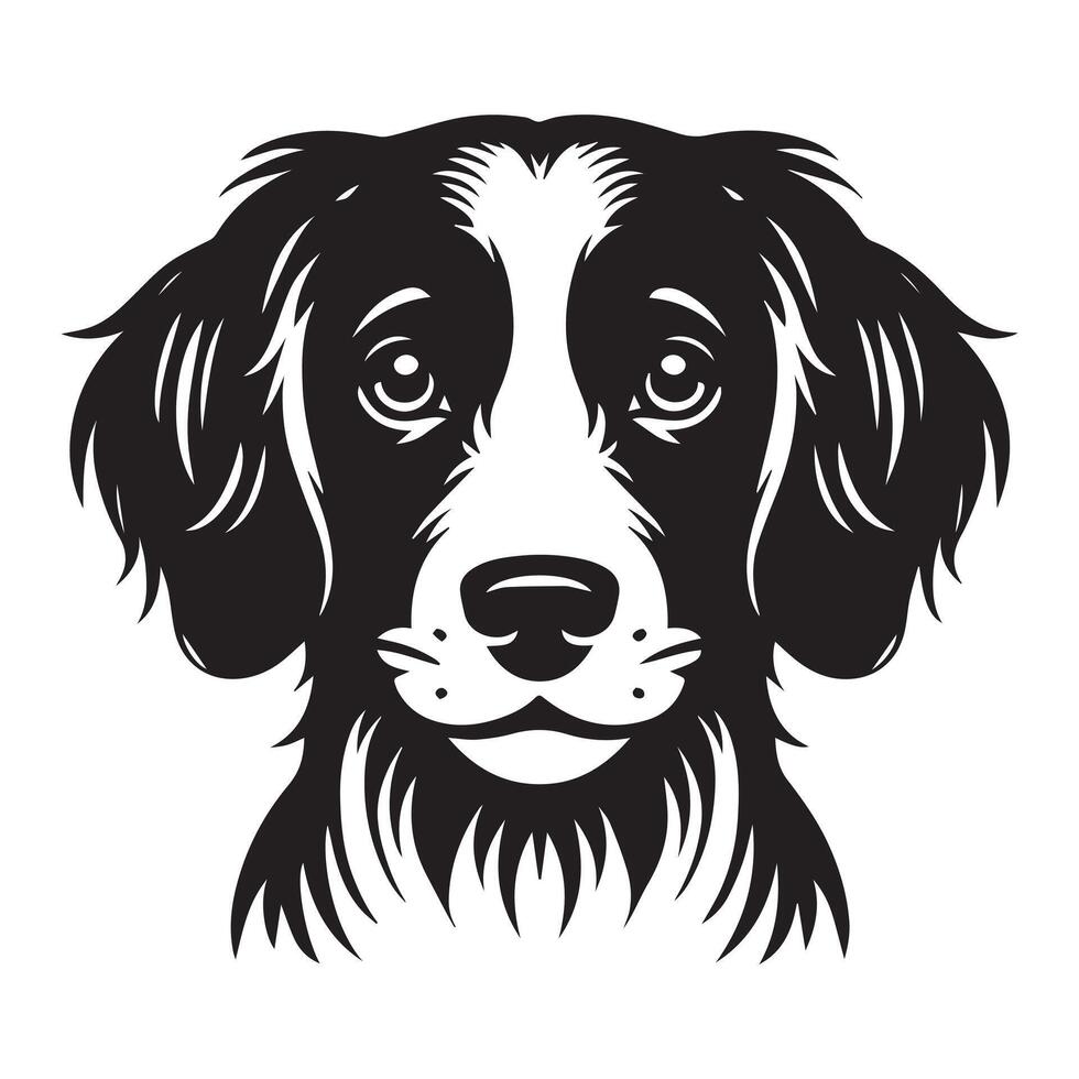 An Loving Brittany Spaniel dog face illustration in black and white vector