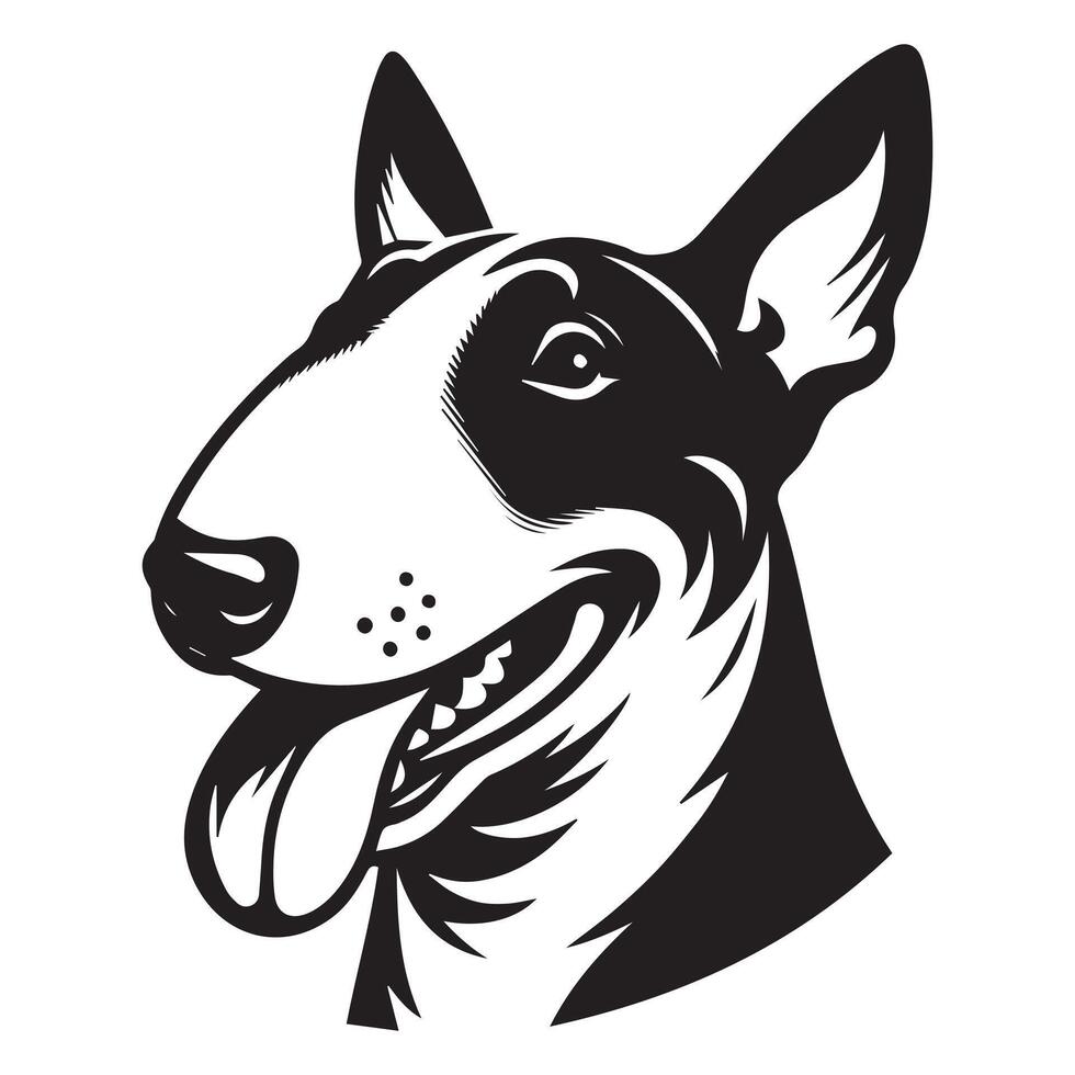 A Playful Bull Terrier Dog Face illustration in black and white vector