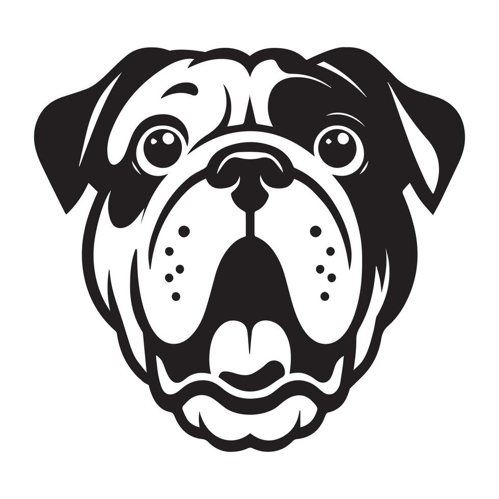 A Surprised English bulldog face illustration in black and white vector