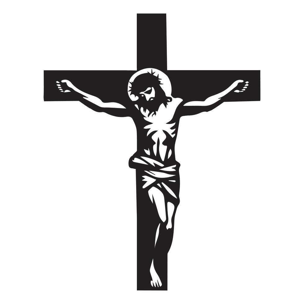 Jesus Hanging on the cross illustration in black and white vector